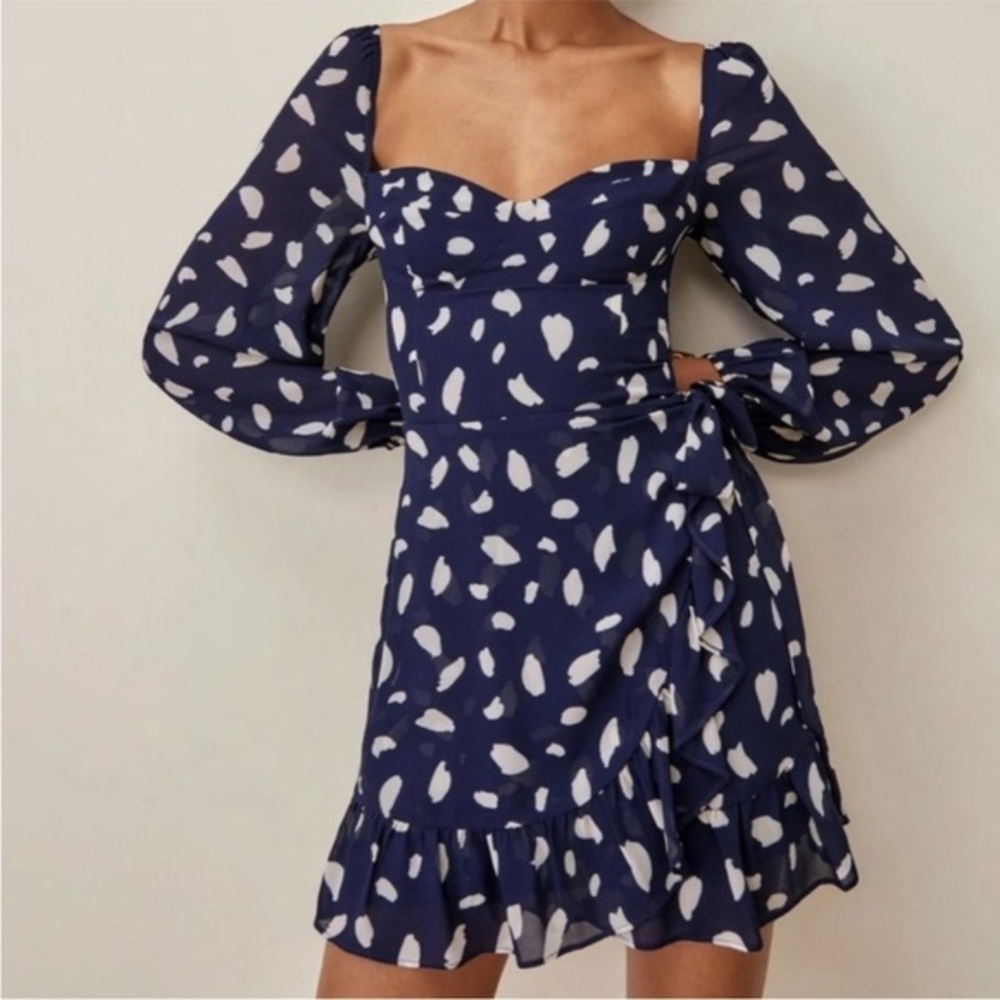 Reformation Cammi Dress Splatter Long Sleeve Size 2